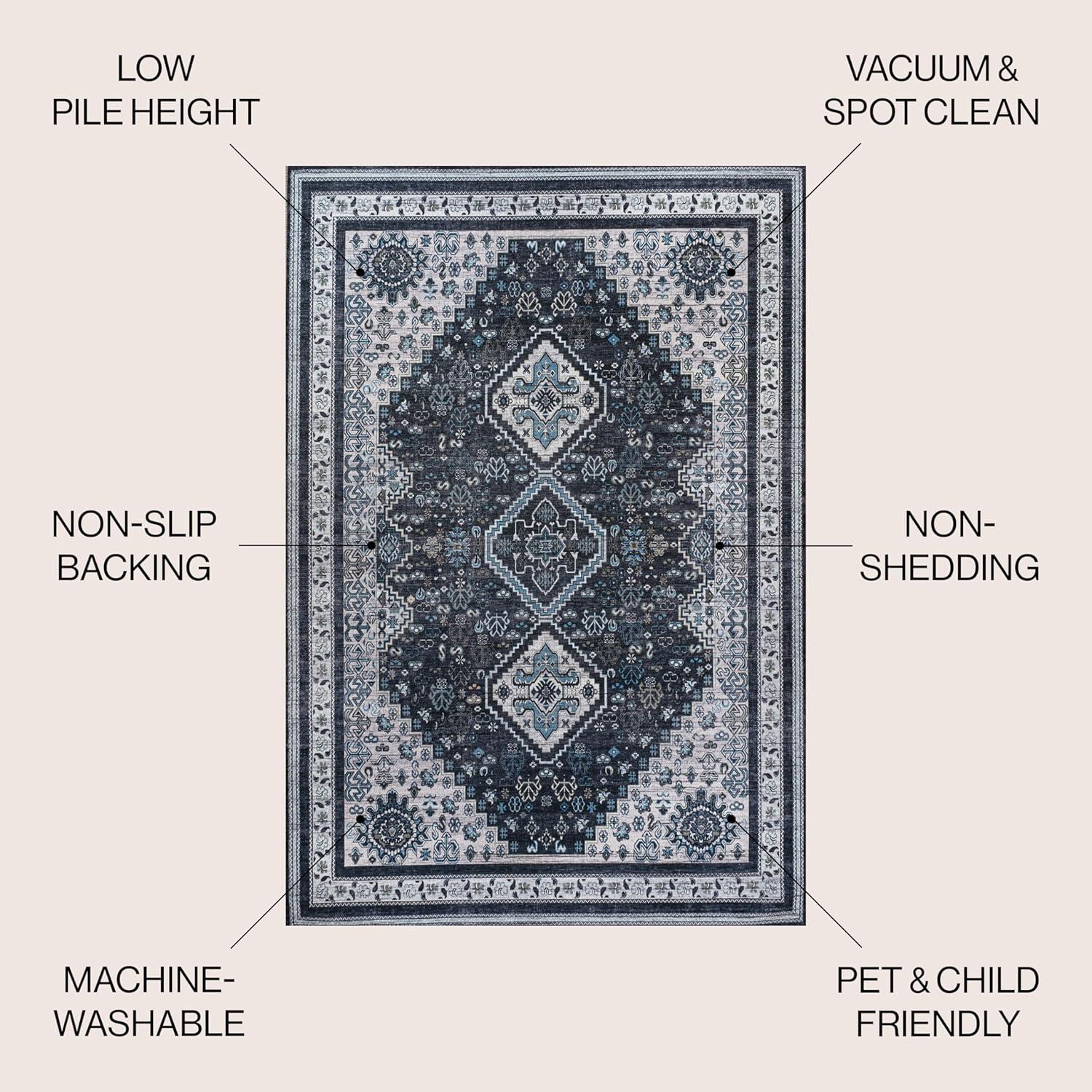 image:imageJONATHAN Y Machine Washable Indoor Area Rug 5X8 TerracottaNavy Dalyan Geometric Medallions for Living Room Bedroom Kitchen Office EasyCleaning PetFriendly NonShedding WSH101A5DalyannavyLight Gray