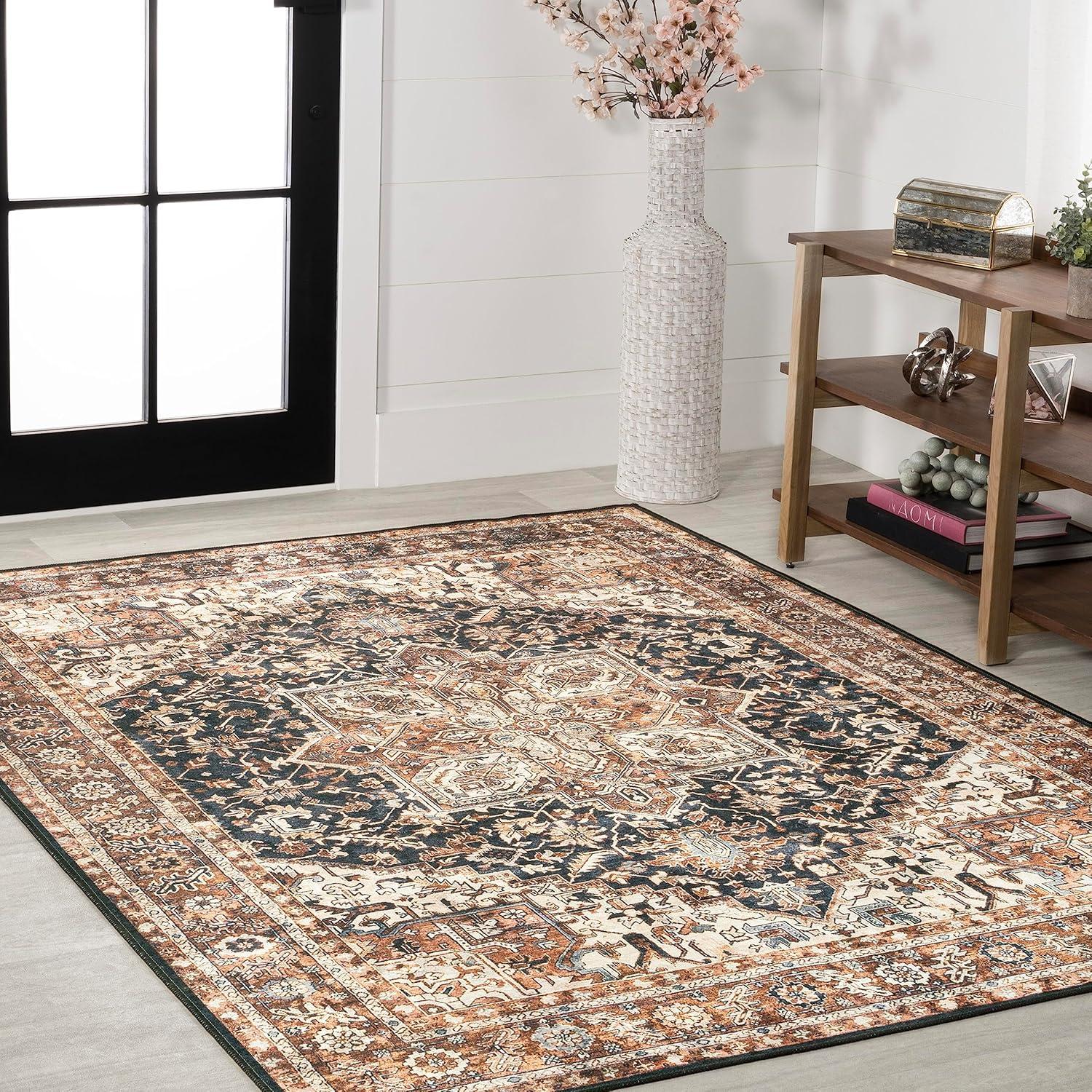 image:imageJONATHAN Y Machine Washable Indoor Area Rug 5X8 TerracottaNavy Dalyan Geometric Medallions for Living Room Bedroom Kitchen Office EasyCleaning PetFriendly NonShedding WSH101A5ChapellblackTerra