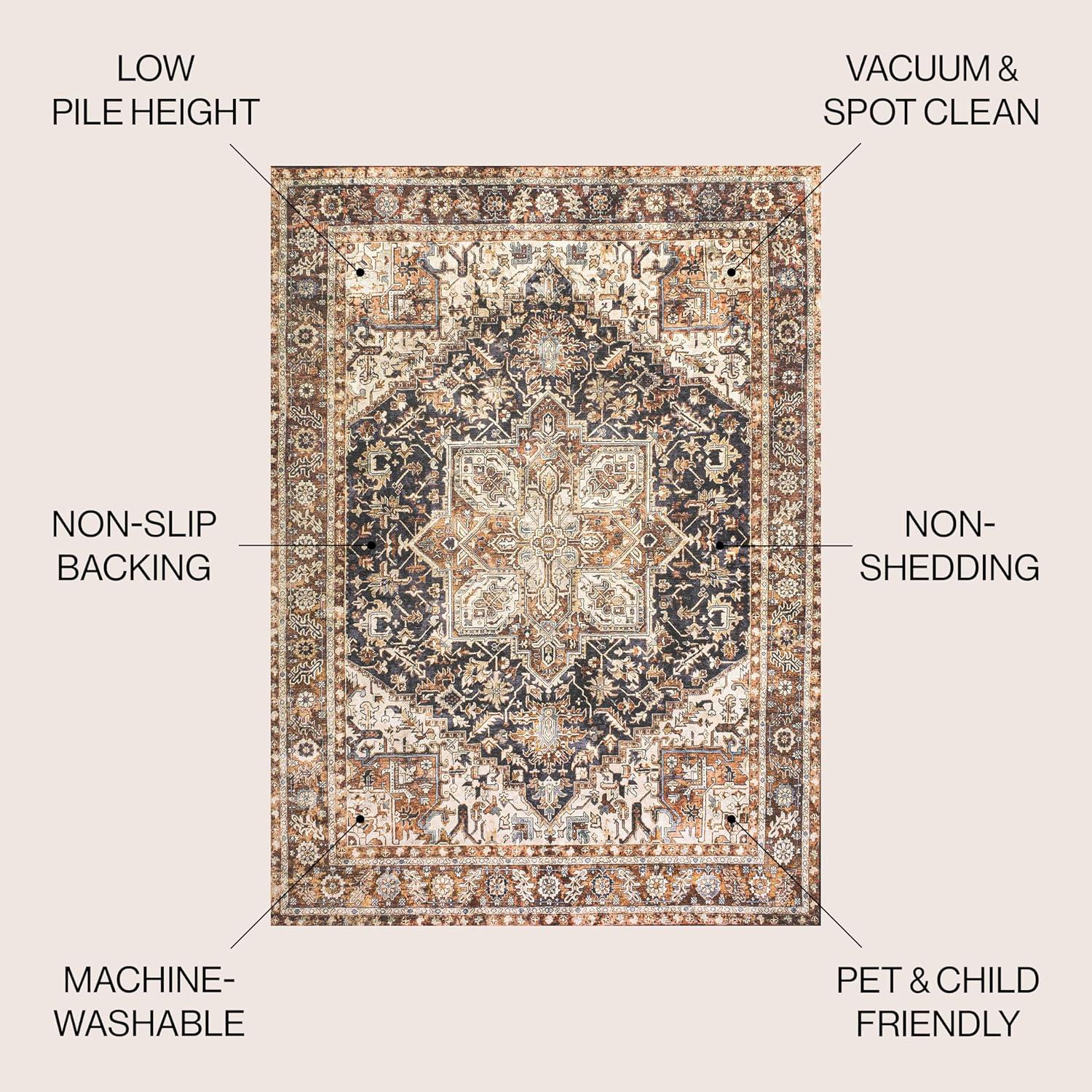 image:imageJONATHAN Y Machine Washable Indoor Area Rug 5X8 TerracottaNavy Dalyan Geometric Medallions for Living Room Bedroom Kitchen Office EasyCleaning PetFriendly NonShedding WSH101A5ChapellblackTerra