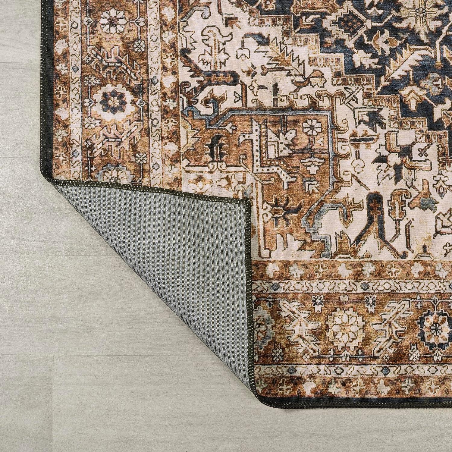 image:imageJONATHAN Y Machine Washable Indoor Area Rug 5X8 TerracottaNavy Dalyan Geometric Medallions for Living Room Bedroom Kitchen Office EasyCleaning PetFriendly NonShedding WSH101A5ChapellblackTerra