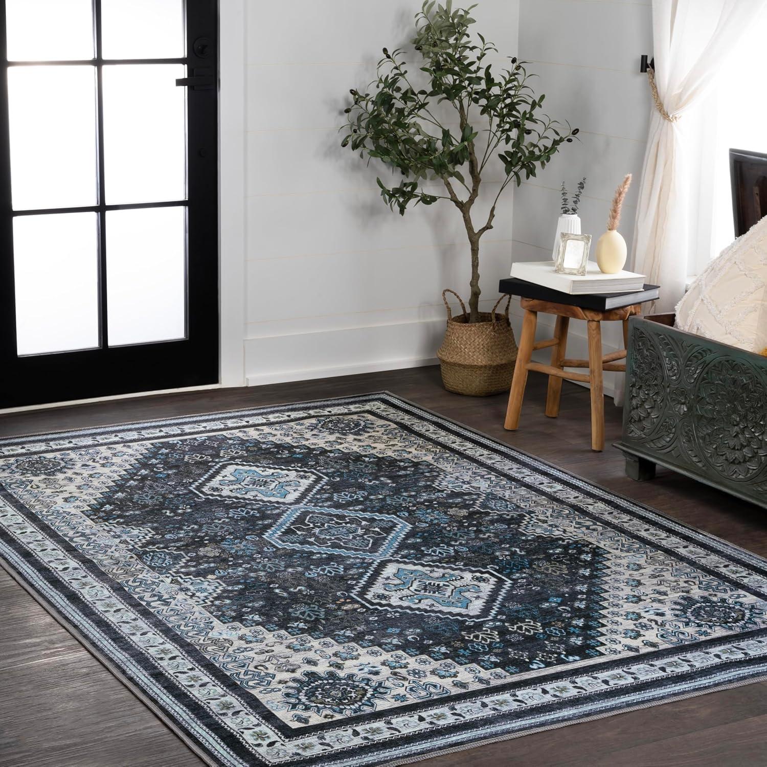 image:imageJONATHAN Y Machine Washable Indoor Area Rug 5X8 TerracottaNavy Dalyan Geometric Medallions for Living Room Bedroom Kitchen Office EasyCleaning PetFriendly NonShedding WSH101A5DalyannavyLight Gray