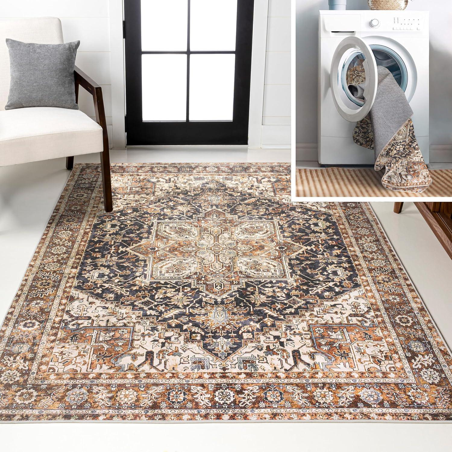 image:imageJONATHAN Y Machine Washable Indoor Area Rug 5X8 TerracottaNavy Dalyan Geometric Medallions for Living Room Bedroom Kitchen Office EasyCleaning PetFriendly NonShedding WSH101A5ChapellblackTerra