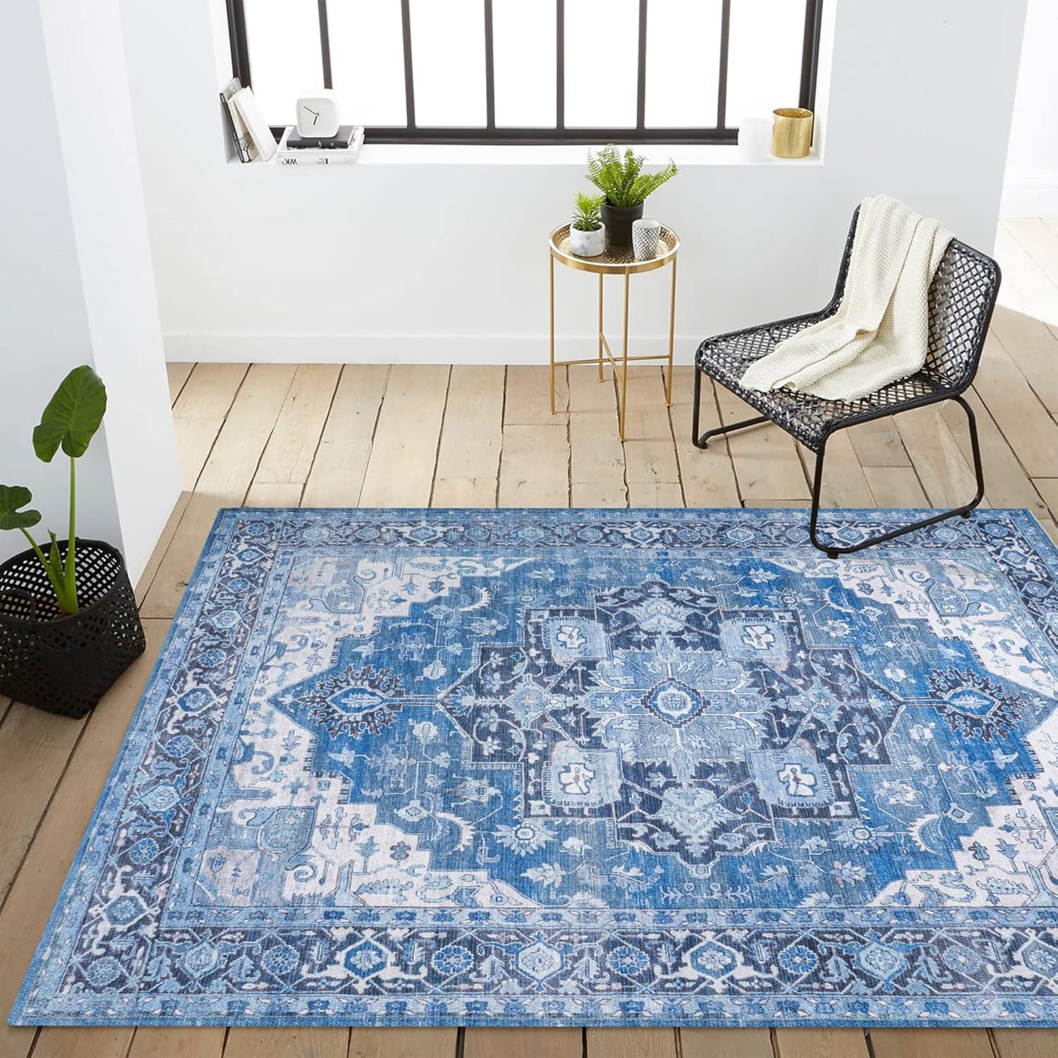 image:imageJONATHAN Y Machine Washable Indoor Area Rug 5X8 TerracottaNavy Dalyan Geometric Medallions for Living Room Bedroom Kitchen Office EasyCleaning PetFriendly NonShedding WSH101A5MarisblueNavy