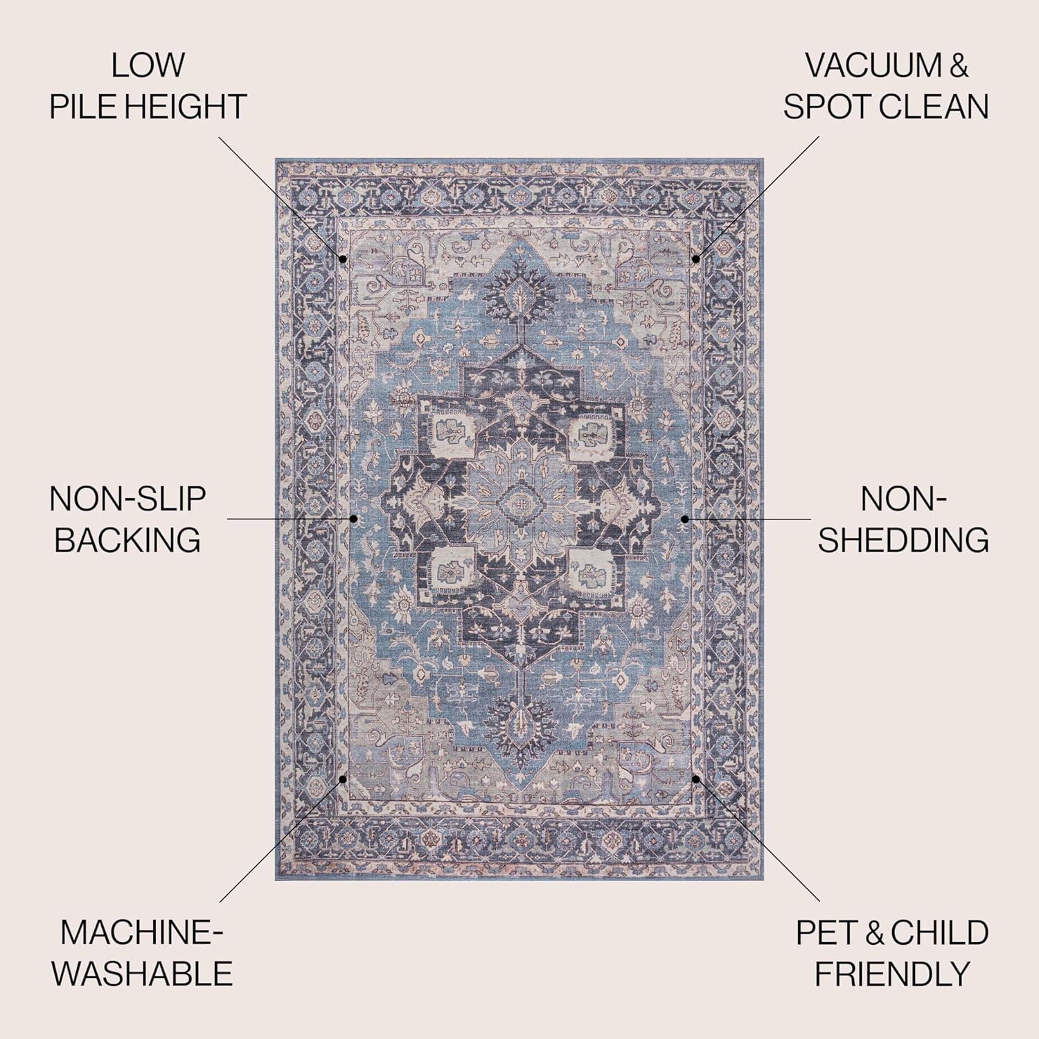 image:imageJONATHAN Y Machine Washable Indoor Area Rug 5X8 TerracottaNavy Dalyan Geometric Medallions for Living Room Bedroom Kitchen Office EasyCleaning PetFriendly NonShedding WSH101A5MarisblueCream
