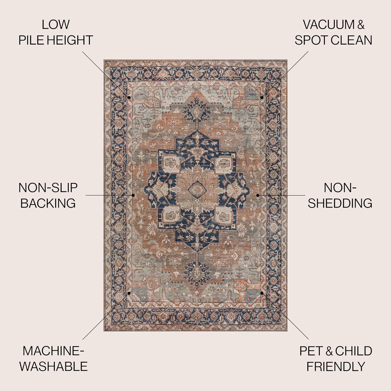 image:imageJONATHAN Y Machine Washable Indoor Area Rug 5X8 TerracottaNavy Dalyan Geometric Medallions for Living Room Bedroom Kitchen Office EasyCleaning PetFriendly NonShedding WSH101A5MarisbeigeBlue
