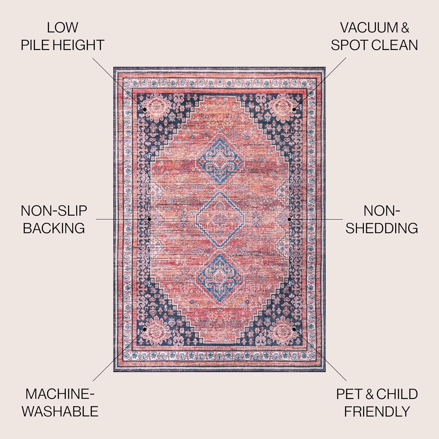 image:imageJONATHAN Y Machine Washable Indoor Area Rug 5X8 TerracottaNavy Dalyan Geometric Medallions for Living Room Bedroom Kitchen Office EasyCleaning PetFriendly NonShedding WSH101A5DalyanterraNavy