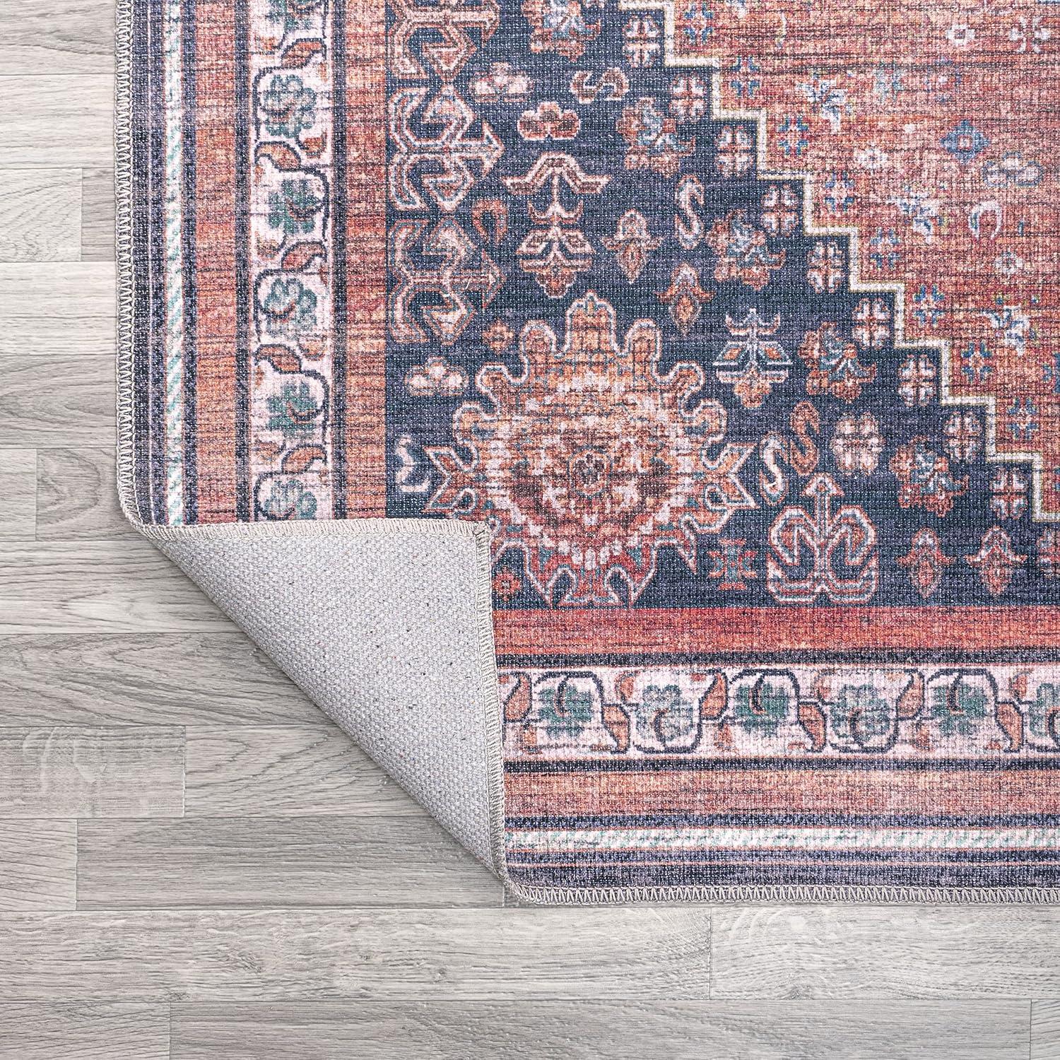 image:imageJONATHAN Y Machine Washable Indoor Area Rug 5X8 TerracottaNavy Dalyan Geometric Medallions for Living Room Bedroom Kitchen Office EasyCleaning PetFriendly NonShedding WSH101A5DalyanterraNavy