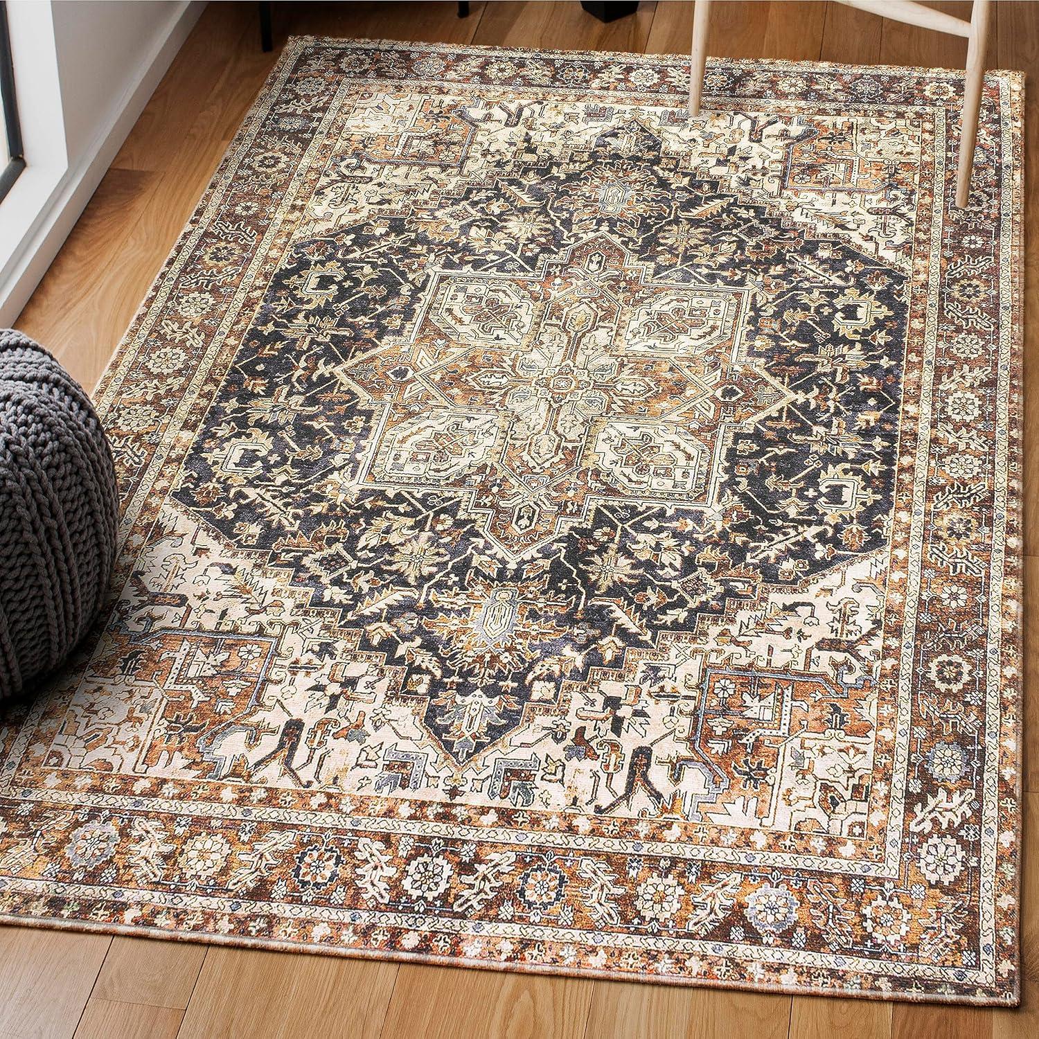 image:imageJONATHAN Y Machine Washable Indoor Area Rug 5X8 TerracottaNavy Dalyan Geometric Medallions for Living Room Bedroom Kitchen Office EasyCleaning PetFriendly NonShedding WSH101A5ChapellblackTerra