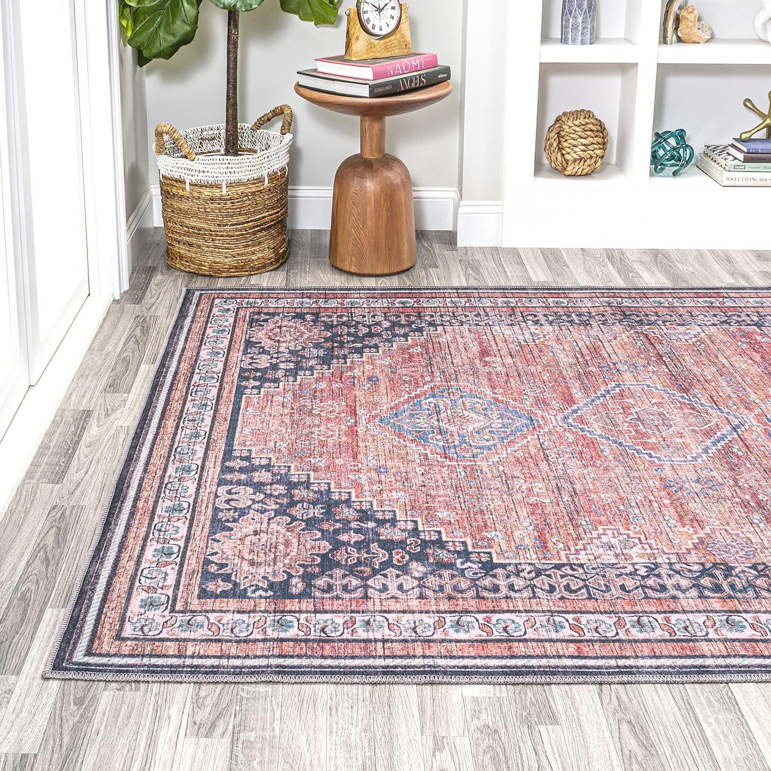image:imageJONATHAN Y Machine Washable Indoor Area Rug 5X8 TerracottaNavy Dalyan Geometric Medallions for Living Room Bedroom Kitchen Office EasyCleaning PetFriendly NonShedding WSH101A5DalyanterraNavy