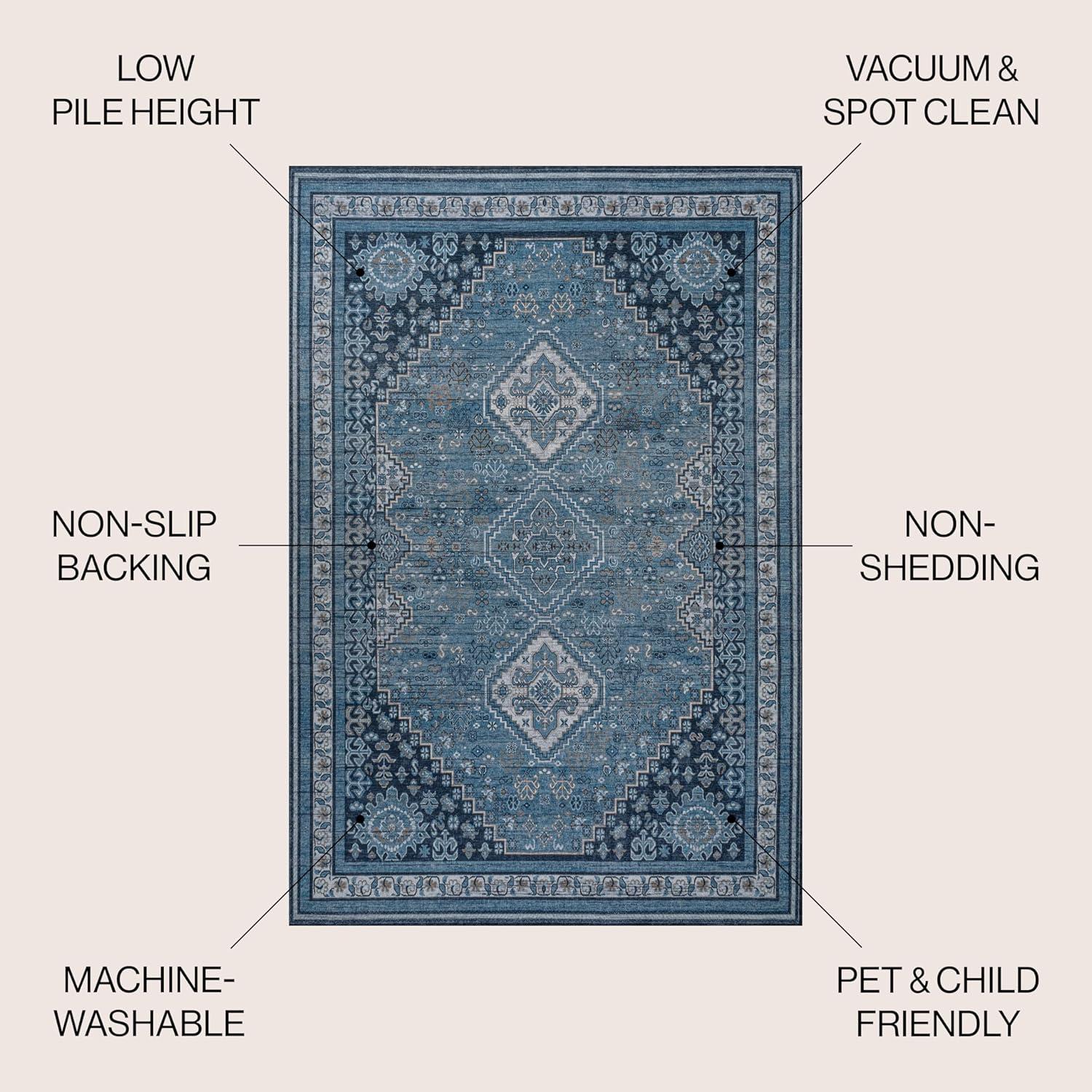 image:imageJONATHAN Y Machine Washable Indoor Area Rug 5X8 TerracottaNavy Dalyan Geometric Medallions for Living Room Bedroom Kitchen Office EasyCleaning PetFriendly NonShedding WSH101A5DalyanblueGray