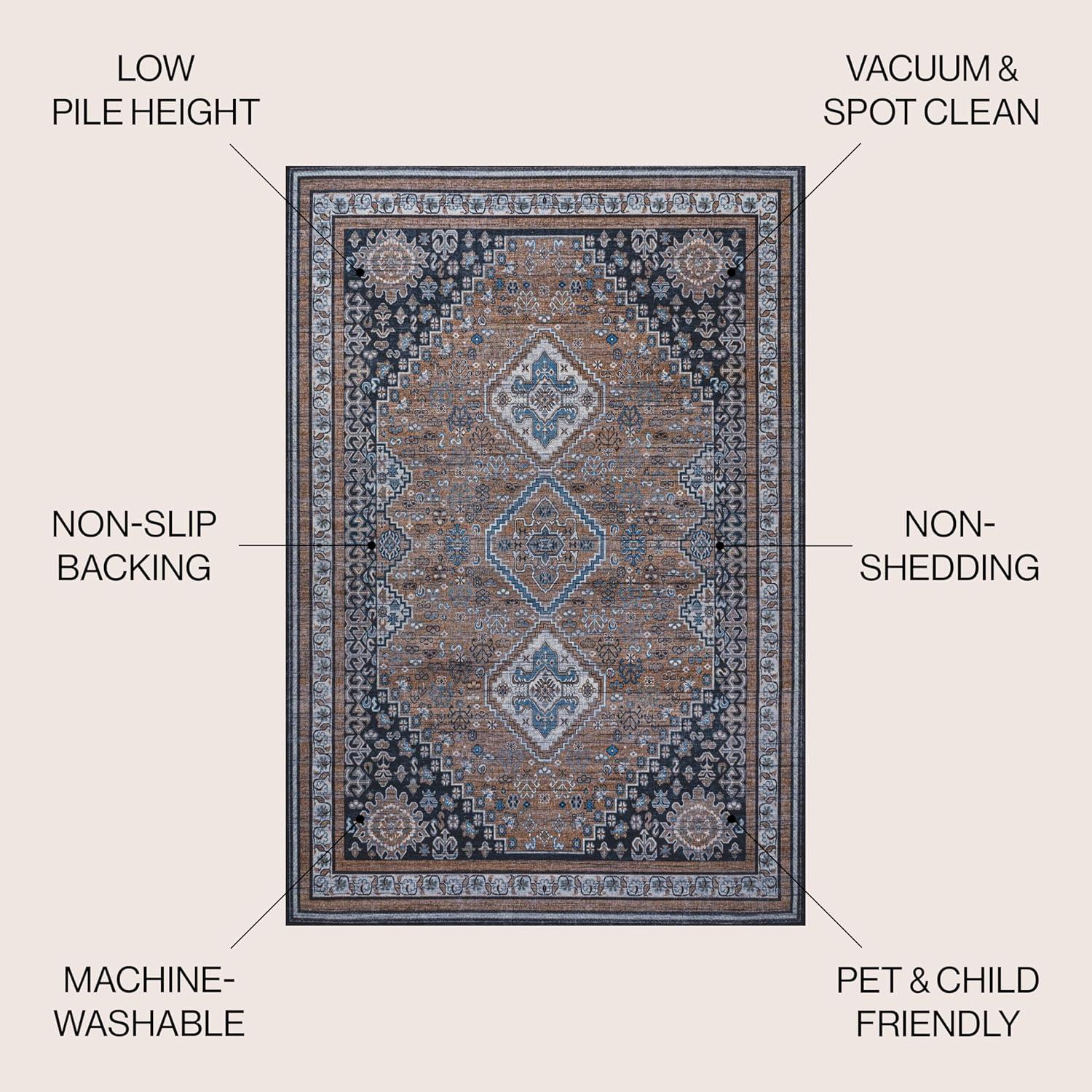 image:imageJONATHAN Y Machine Washable Indoor Area Rug 5X8 TerracottaNavy Dalyan Geometric Medallions for Living Room Bedroom Kitchen Office EasyCleaning PetFriendly NonShedding WSH101A5DalyanbrownBlueGray