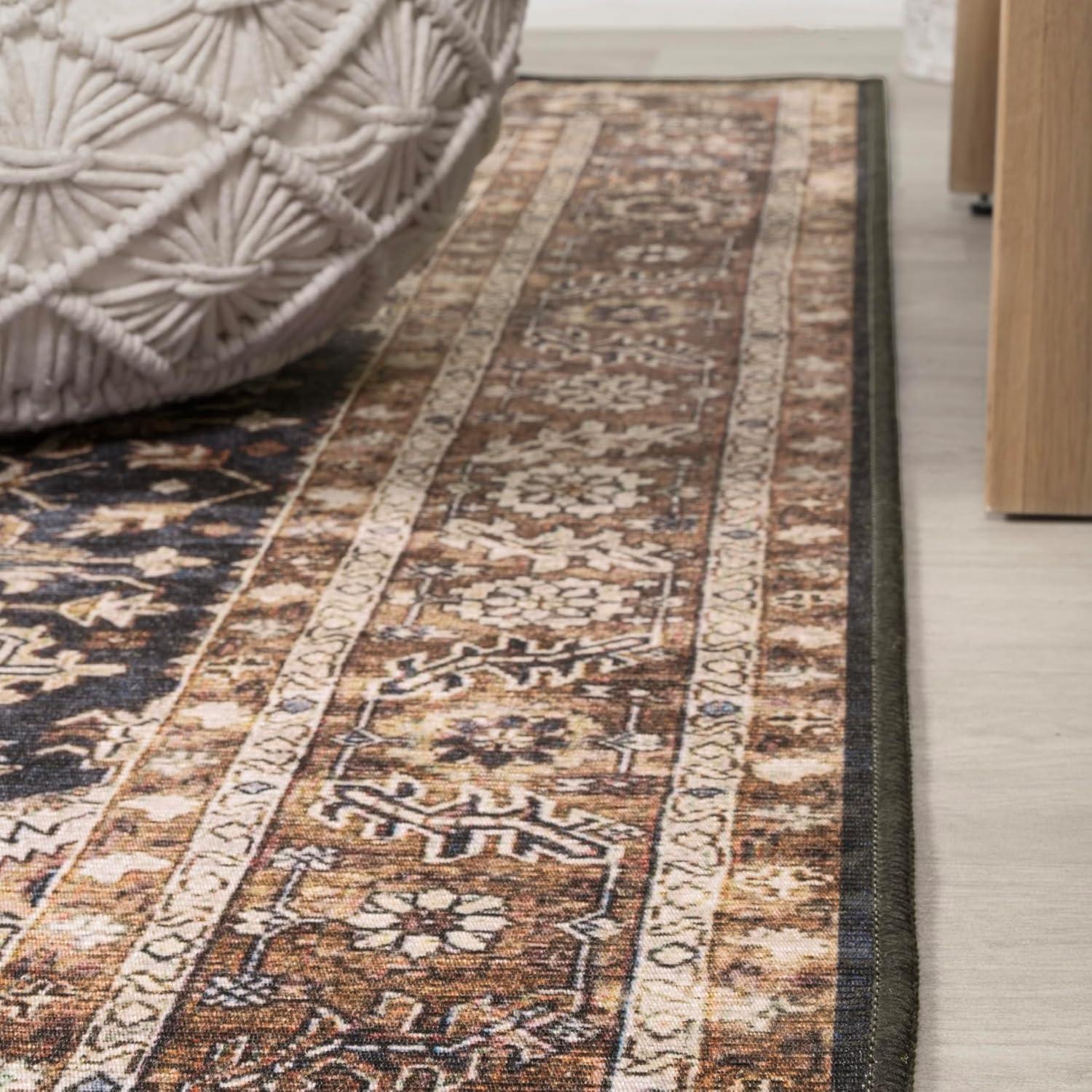 image:imageJONATHAN Y Machine Washable Indoor Area Rug 5X8 TerracottaNavy Dalyan Geometric Medallions for Living Room Bedroom Kitchen Office EasyCleaning PetFriendly NonShedding WSH101A5ChapellblackTerra
