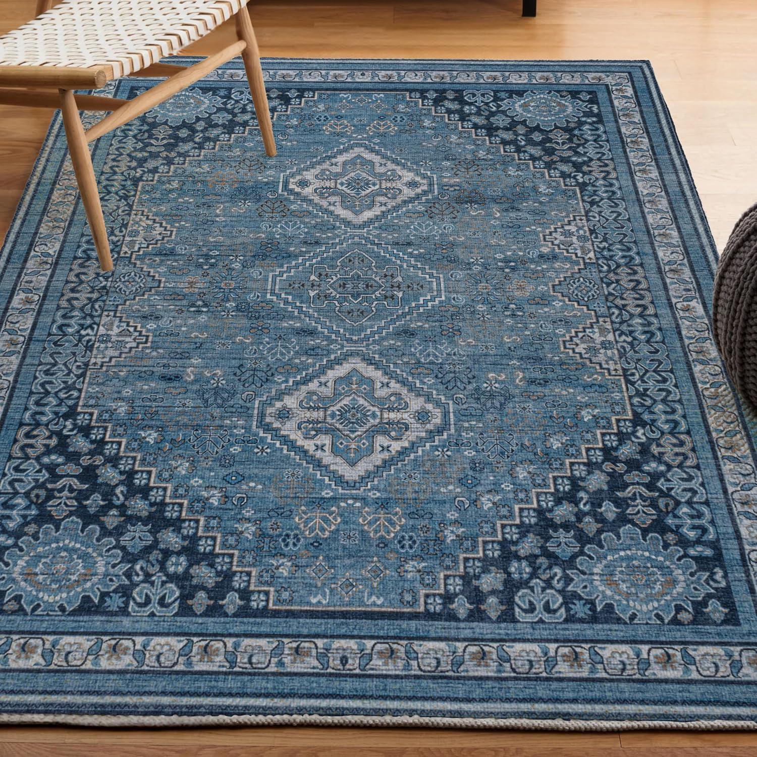 image:imageJONATHAN Y Machine Washable Indoor Area Rug 5X8 TerracottaNavy Dalyan Geometric Medallions for Living Room Bedroom Kitchen Office EasyCleaning PetFriendly NonShedding WSH101A5DalyanblueGray