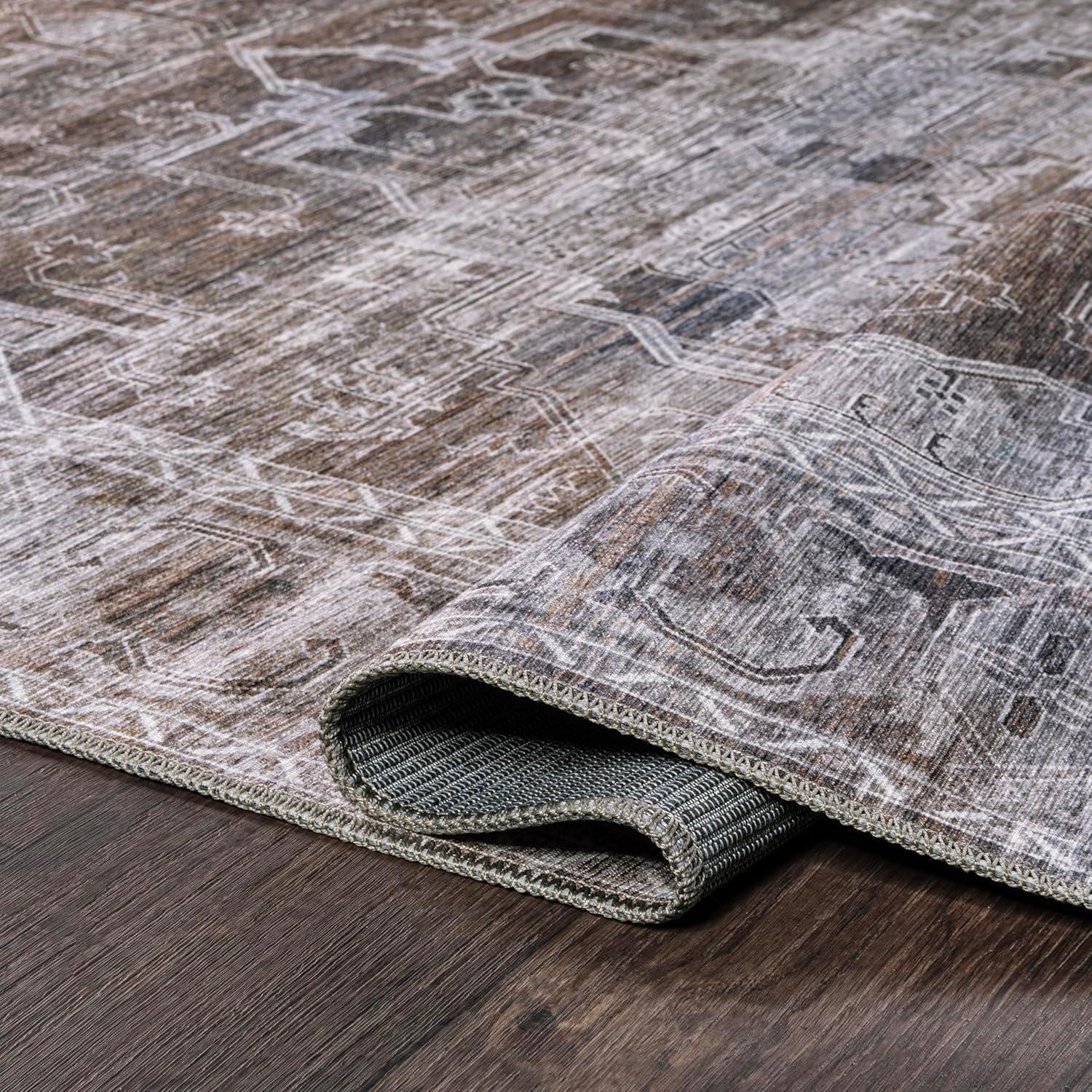 image:imageJONATHAN Y Machine Washable NavyCream Indoor Area Rug 5X8 ft Alanya Ornate Medallion for Living Room Bedroom Kitchen Office EasyCleaning High Traffic PetFriendly NonShedding WSH100A5AlanyabrownLight Gray