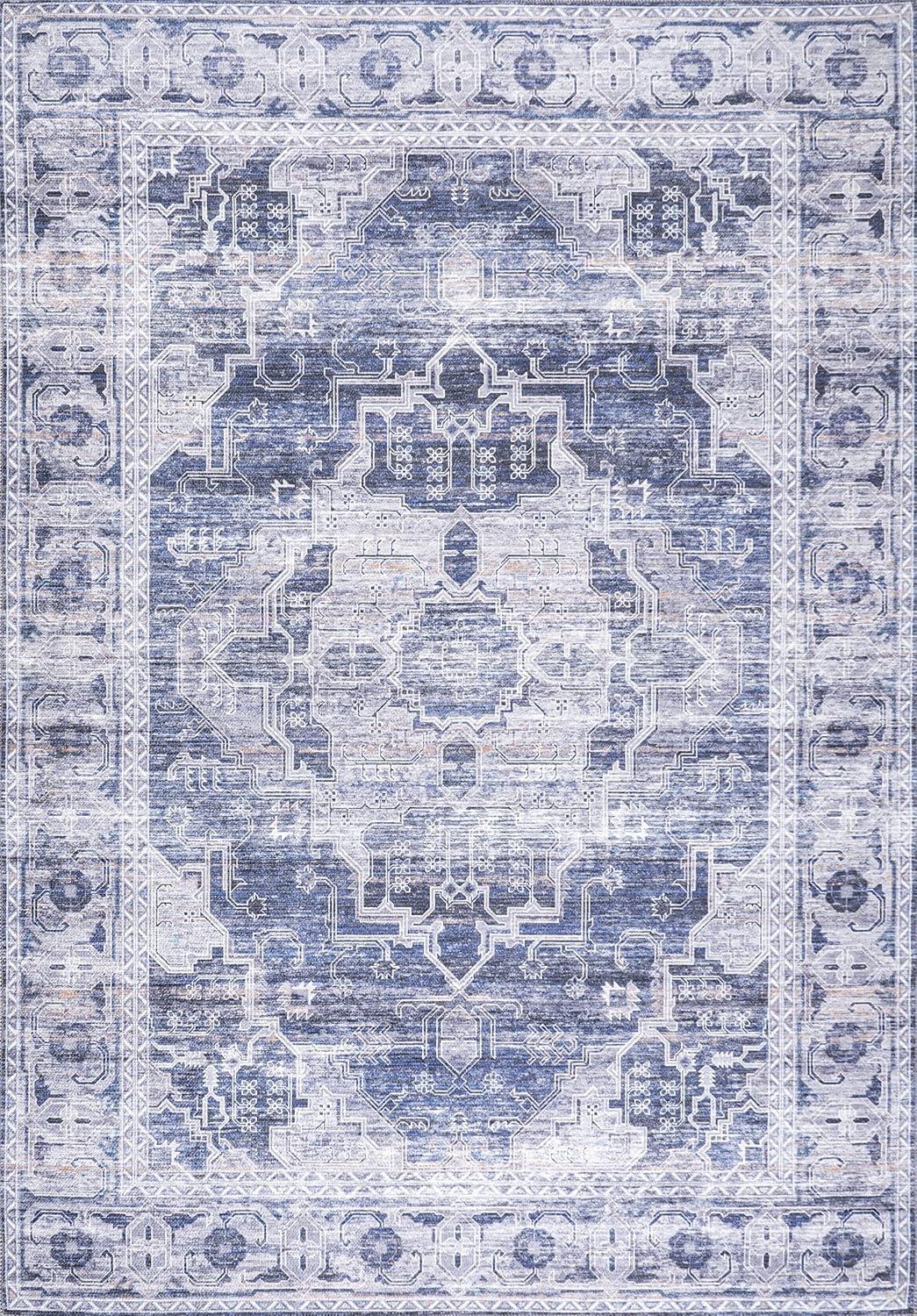 image:imageJONATHAN Y Machine Washable NavyCream Indoor Area Rug 5X8 ft Alanya Ornate Medallion for Living Room Bedroom Kitchen Office EasyCleaning High Traffic PetFriendly NonShedding WSH100A5AlanyanavyCream