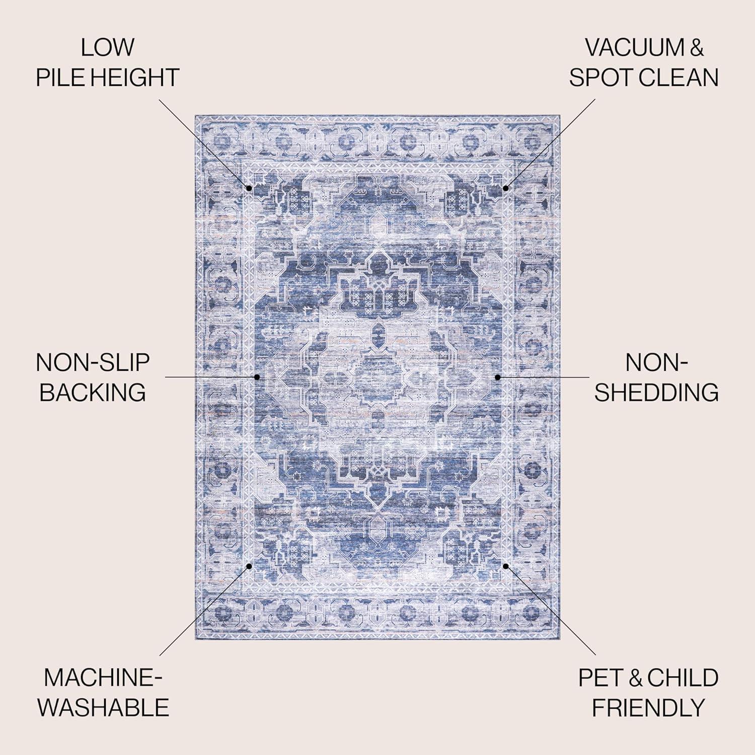 image:imageJONATHAN Y Machine Washable NavyCream Indoor Area Rug 5X8 ft Alanya Ornate Medallion for Living Room Bedroom Kitchen Office EasyCleaning High Traffic PetFriendly NonShedding WSH100A5AlanyanavyCream