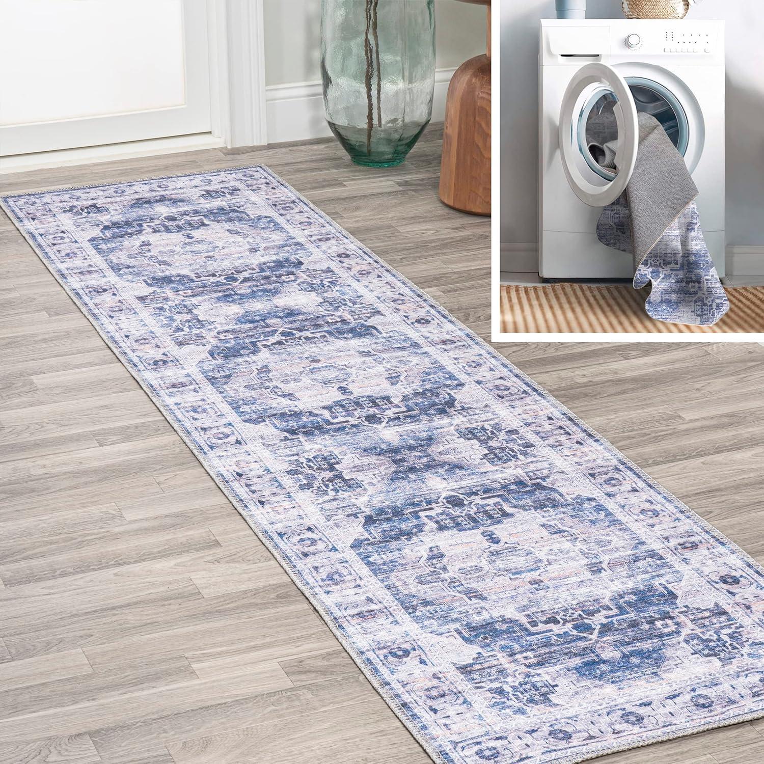 image:imageJONATHAN Y Machine Washable NavyCream Indoor Area Rug 5X8 ft Alanya Ornate Medallion for Living Room Bedroom Kitchen Office EasyCleaning High Traffic PetFriendly NonShedding WSH100A5AlanyanavyCream