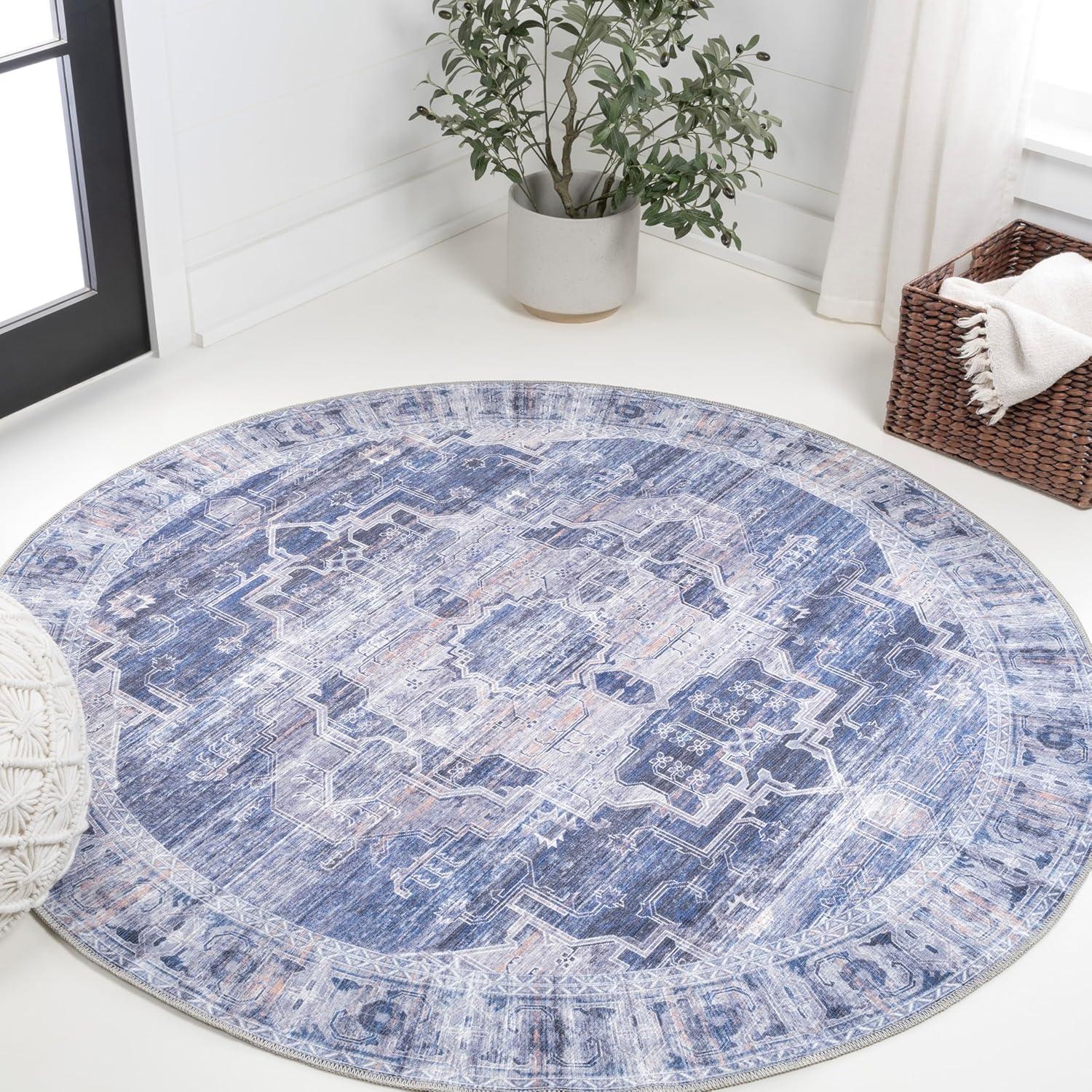 image:imageJONATHAN Y Machine Washable NavyCream Indoor Area Rug 5X8 ft Alanya Ornate Medallion for Living Room Bedroom Kitchen Office EasyCleaning High Traffic PetFriendly NonShedding WSH100A5AlanyanavyCream