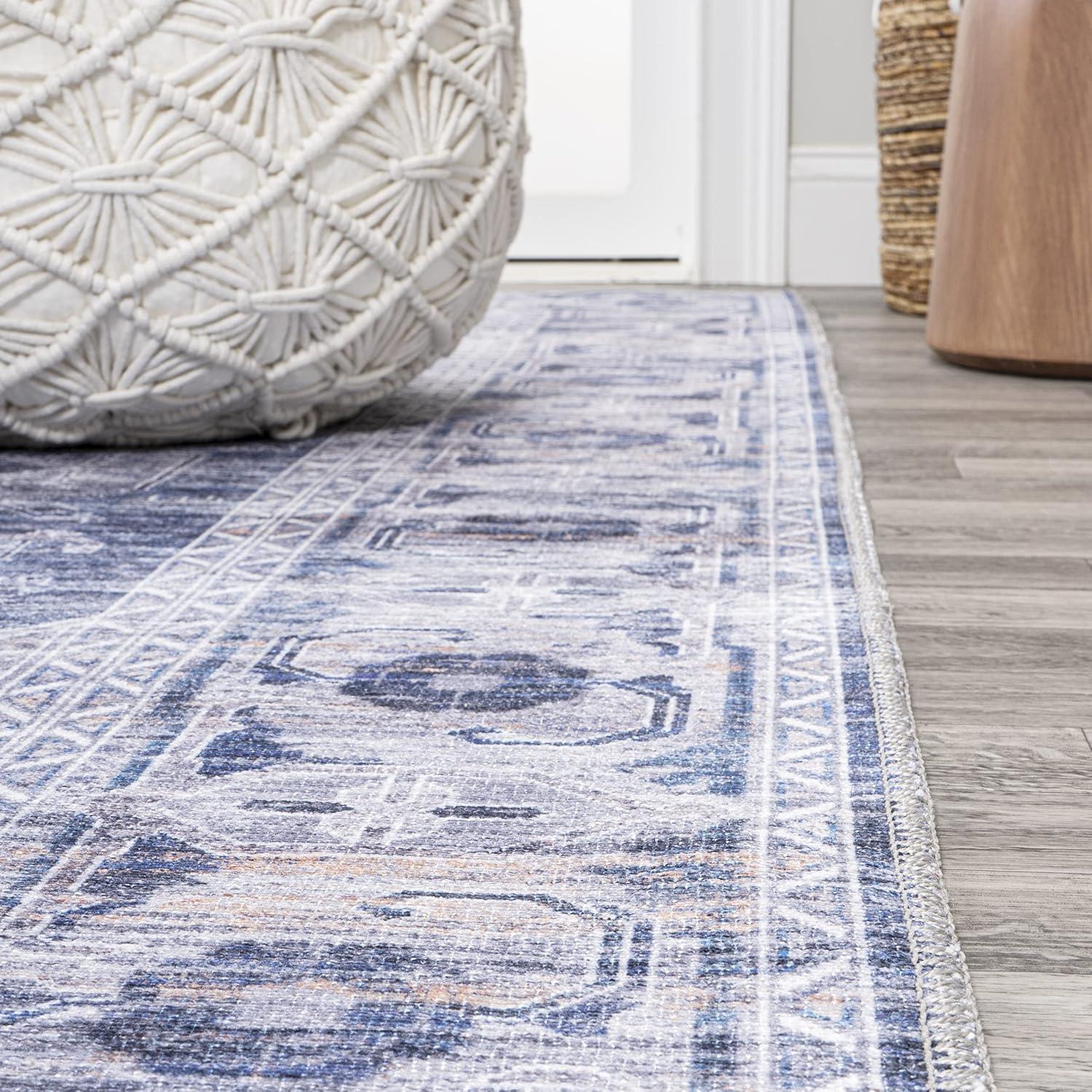 image:imageJONATHAN Y Machine Washable NavyCream Indoor Area Rug 5X8 ft Alanya Ornate Medallion for Living Room Bedroom Kitchen Office EasyCleaning High Traffic PetFriendly NonShedding WSH100A5AlanyanavyCream