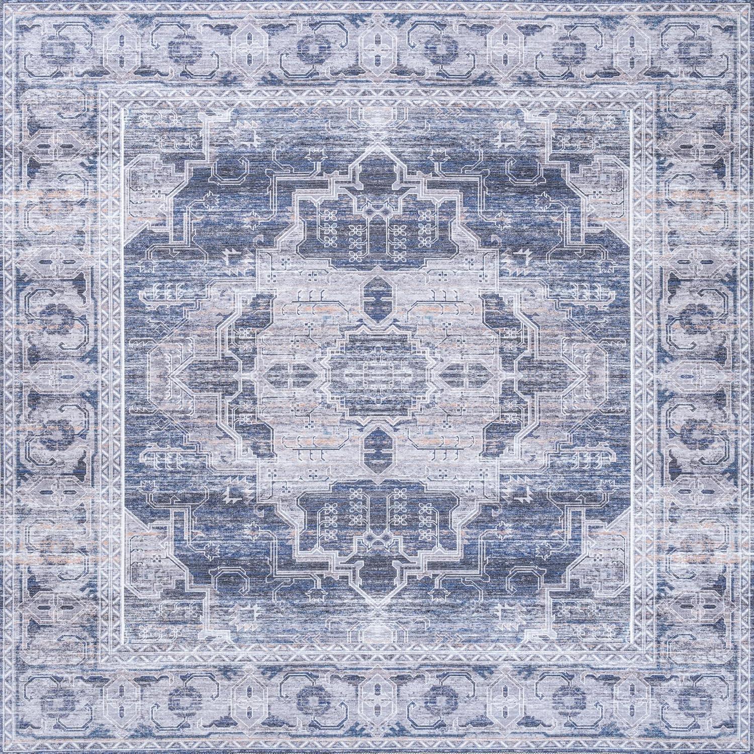 image:imageJONATHAN Y Machine Washable NavyCream Indoor Area Rug 5X8 ft Alanya Ornate Medallion for Living Room Bedroom Kitchen Office EasyCleaning High Traffic PetFriendly NonShedding WSH100A5AlanyanavyCream