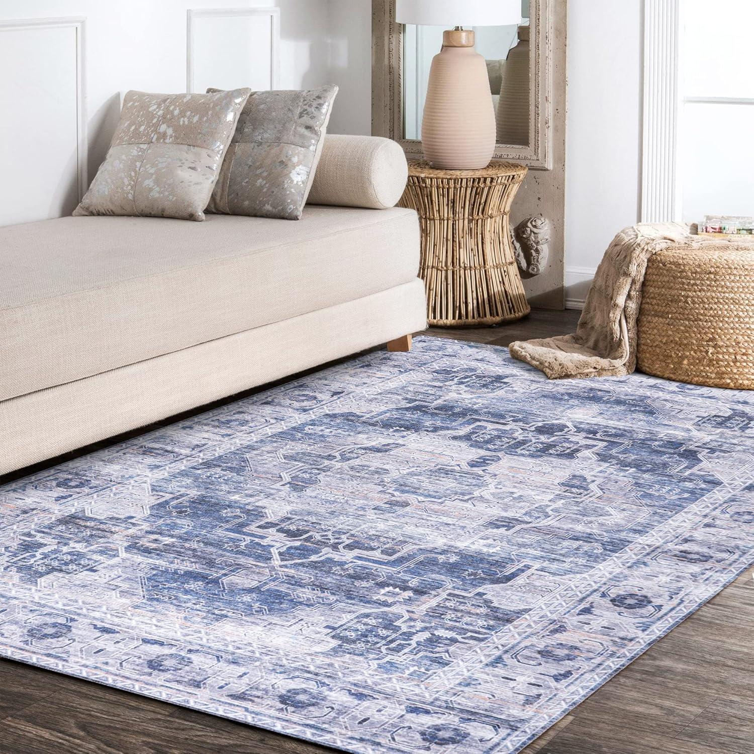 image:imageJONATHAN Y Machine Washable NavyCream Indoor Area Rug 5X8 ft Alanya Ornate Medallion for Living Room Bedroom Kitchen Office EasyCleaning High Traffic PetFriendly NonShedding WSH100A5AlanyanavyCream