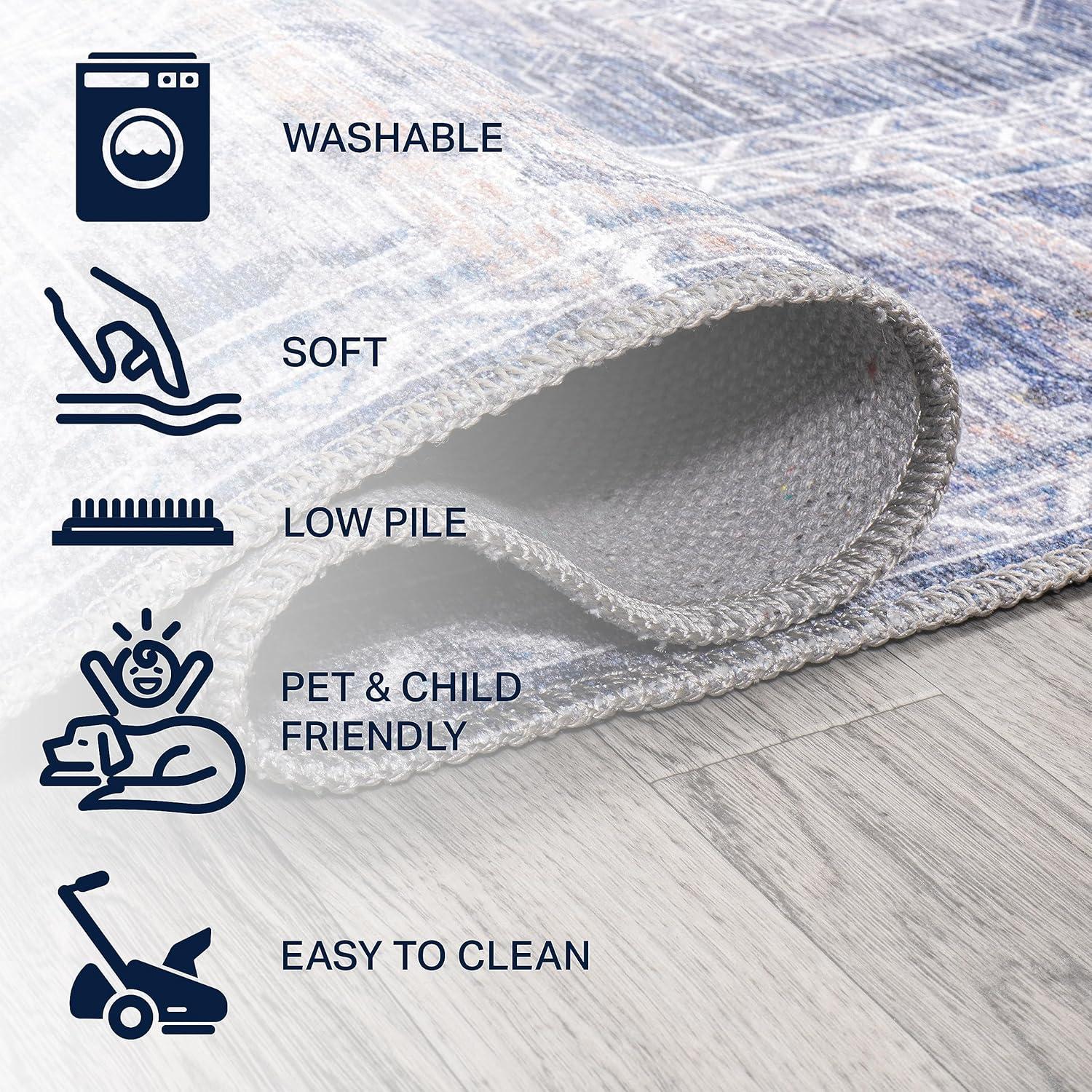 image:imageJONATHAN Y Machine Washable NavyCream Indoor Area Rug 5X8 ft Alanya Ornate Medallion for Living Room Bedroom Kitchen Office EasyCleaning High Traffic PetFriendly NonShedding WSH100A5AlanyanavyCream