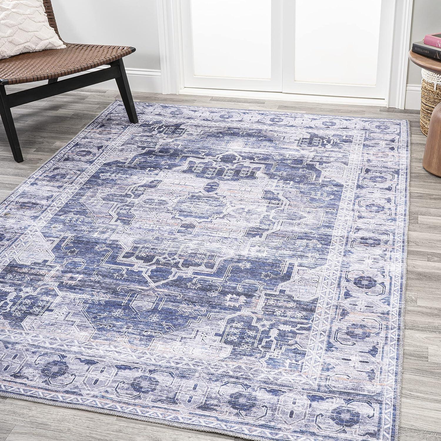image:imageJONATHAN Y Machine Washable NavyCream Indoor Area Rug 5X8 ft Alanya Ornate Medallion for Living Room Bedroom Kitchen Office EasyCleaning High Traffic PetFriendly NonShedding WSH100A5AlanyanavyCream