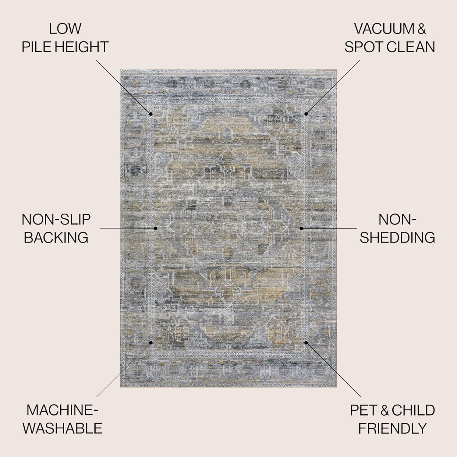 image:imageJONATHAN Y Machine Washable NavyCream Indoor Area Rug 5X8 ft Alanya Ornate Medallion for Living Room Bedroom Kitchen Office EasyCleaning High Traffic PetFriendly NonShedding WSH100A5AlanyagrayMustard