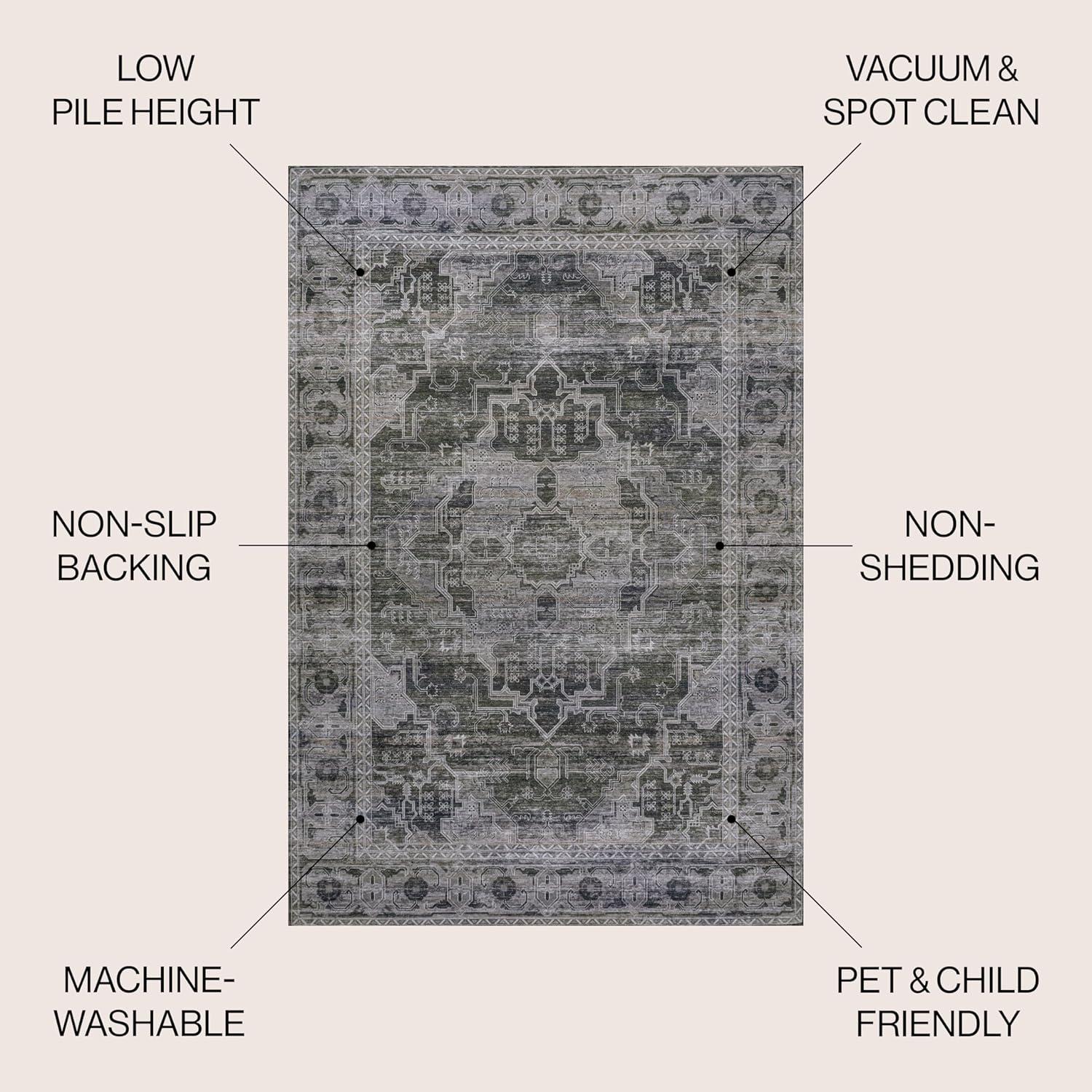 image:imageJONATHAN Y Machine Washable NavyCream Indoor Area Rug 5X8 ft Alanya Ornate Medallion for Living Room Bedroom Kitchen Office EasyCleaning High Traffic PetFriendly NonShedding WSH100A5Alanyadark GreenGray