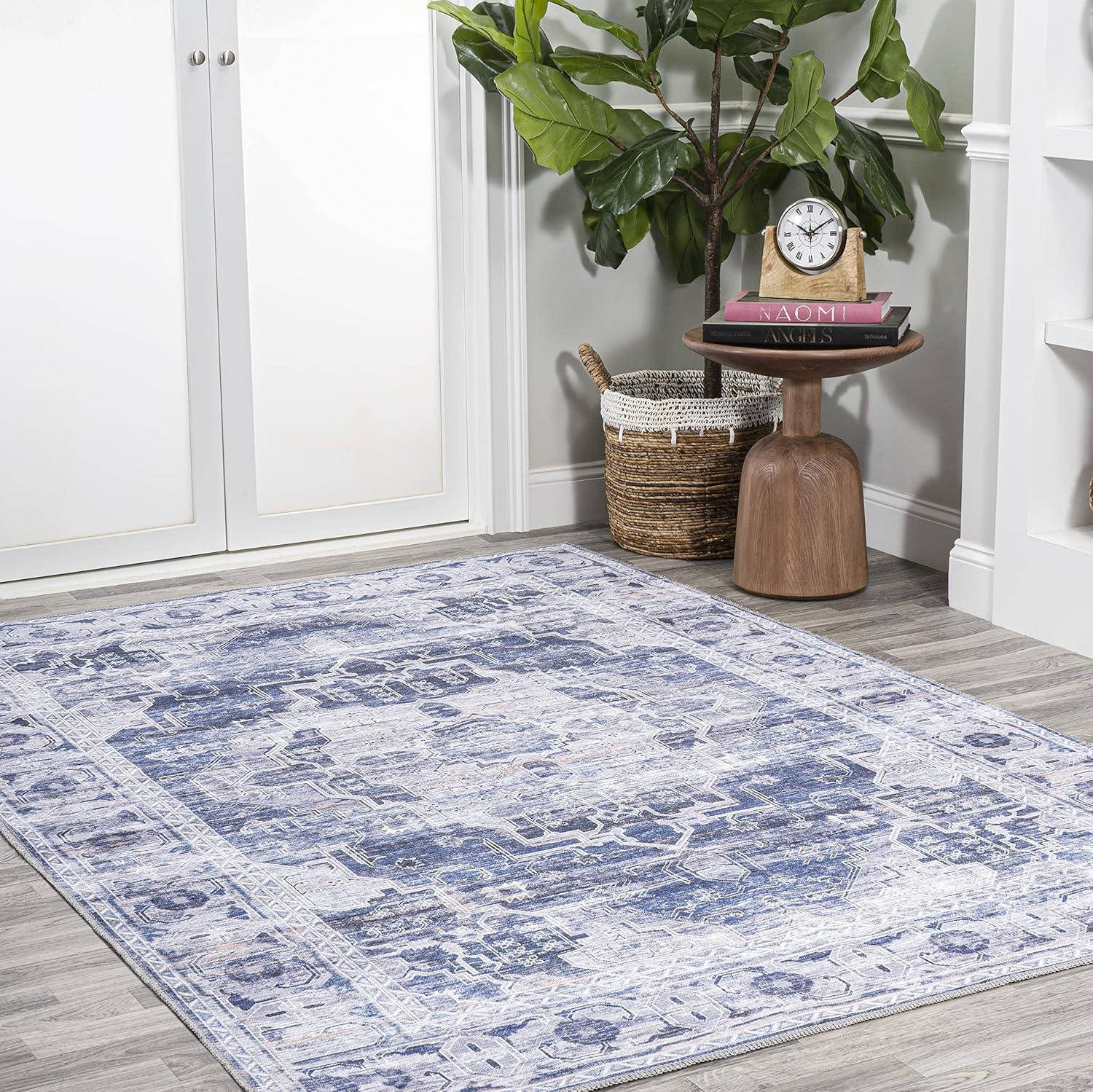 image:imageJONATHAN Y Machine Washable NavyCream Indoor Area Rug 5X8 ft Alanya Ornate Medallion for Living Room Bedroom Kitchen Office EasyCleaning High Traffic PetFriendly NonShedding WSH100A5AlanyanavyCream