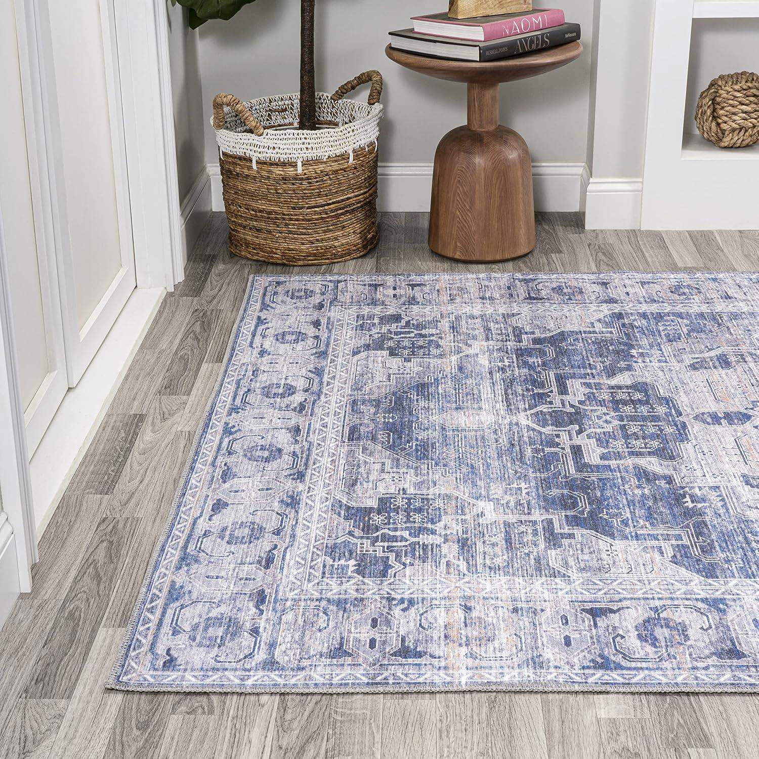 image:imageJONATHAN Y Machine Washable NavyCream Indoor Area Rug 5X8 ft Alanya Ornate Medallion for Living Room Bedroom Kitchen Office EasyCleaning High Traffic PetFriendly NonShedding WSH100A5AlanyanavyCream