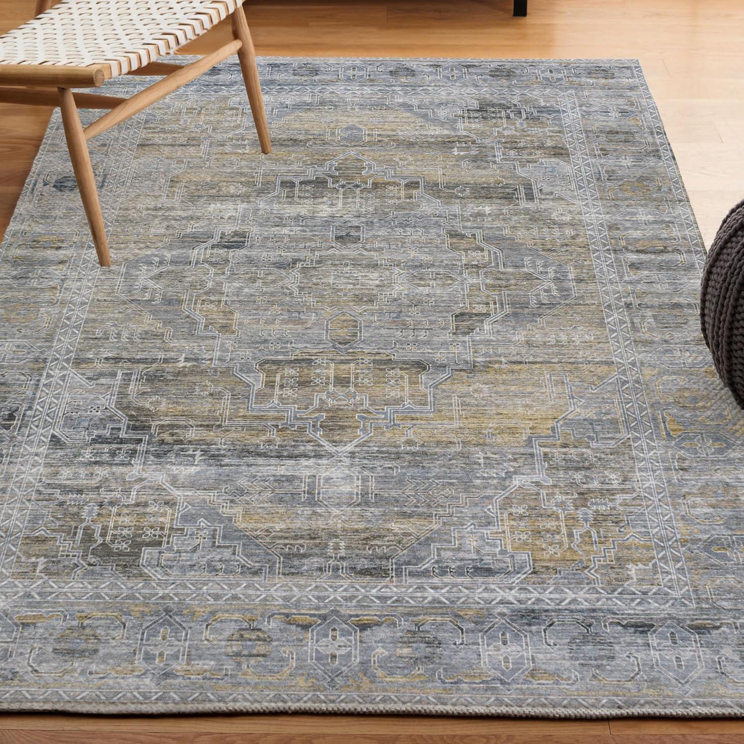 image:imageJONATHAN Y Machine Washable NavyCream Indoor Area Rug 5X8 ft Alanya Ornate Medallion for Living Room Bedroom Kitchen Office EasyCleaning High Traffic PetFriendly NonShedding WSH100A5AlanyagrayMustard