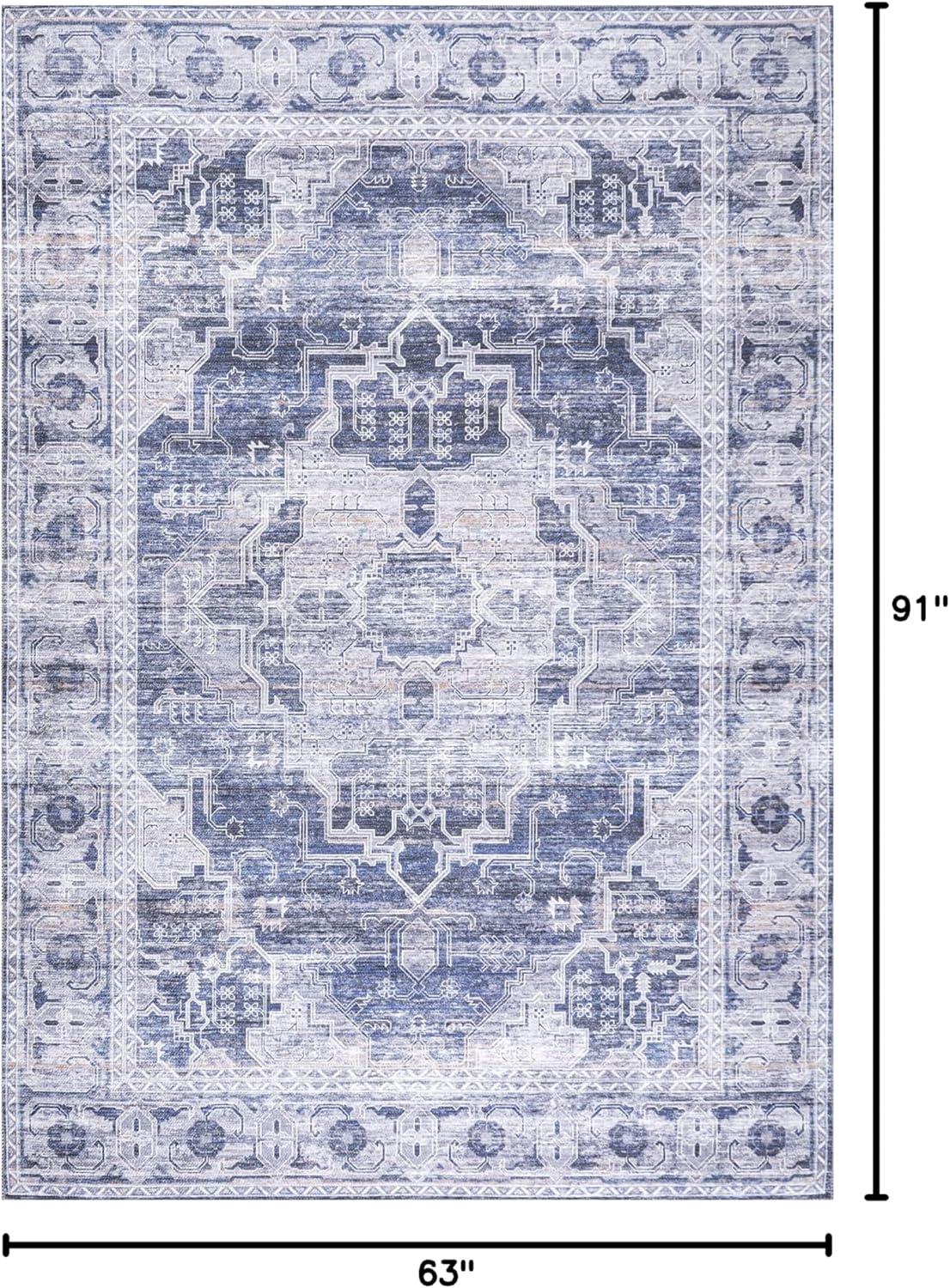 image:imageJONATHAN Y Machine Washable NavyCream Indoor Area Rug 5X8 ft Alanya Ornate Medallion for Living Room Bedroom Kitchen Office EasyCleaning High Traffic PetFriendly NonShedding WSH100A5AlanyanavyCream