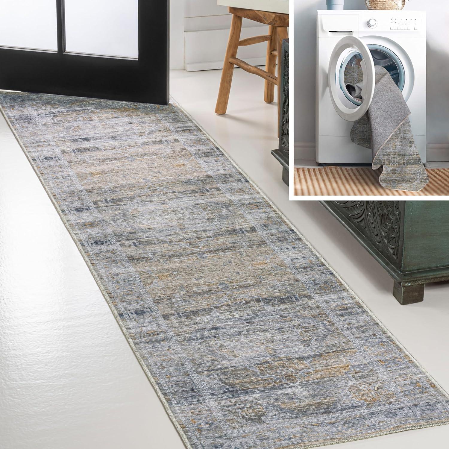 image:imageJONATHAN Y Machine Washable NavyCream Indoor Area Rug 5X8 ft Alanya Ornate Medallion for Living Room Bedroom Kitchen Office EasyCleaning High Traffic PetFriendly NonShedding WSH100A5AlanyagrayMustard