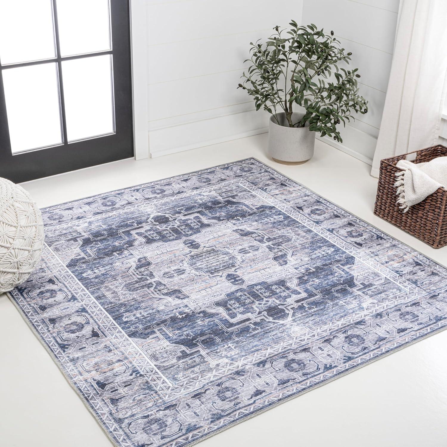 image:imageJONATHAN Y Machine Washable NavyCream Indoor Area Rug 5X8 ft Alanya Ornate Medallion for Living Room Bedroom Kitchen Office EasyCleaning High Traffic PetFriendly NonShedding WSH100A5AlanyanavyCream