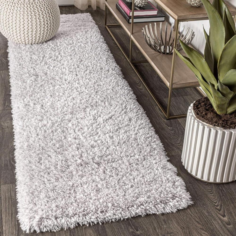 image:imageJONATHAN Y Aydin Solid Plush Shag Gray Runner Rug 2x8 Contemporary Glam EasyCleaning for Living Room Bedroom Kitchen Pet Friendly NonShedding ALA102A28GrayIvory