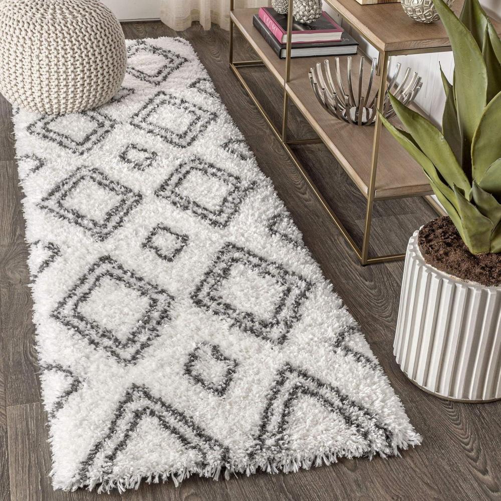 image:imageJONATHAN Y Beni Diamond Shag IvoryDark Gray Runner Rug 2x8 Moroccan Style Bohemian Transitional EasyCleaning for Living Room Bedroom Kitchen Pet Friendly NonShedding ALA101A2823 x 8 Runner