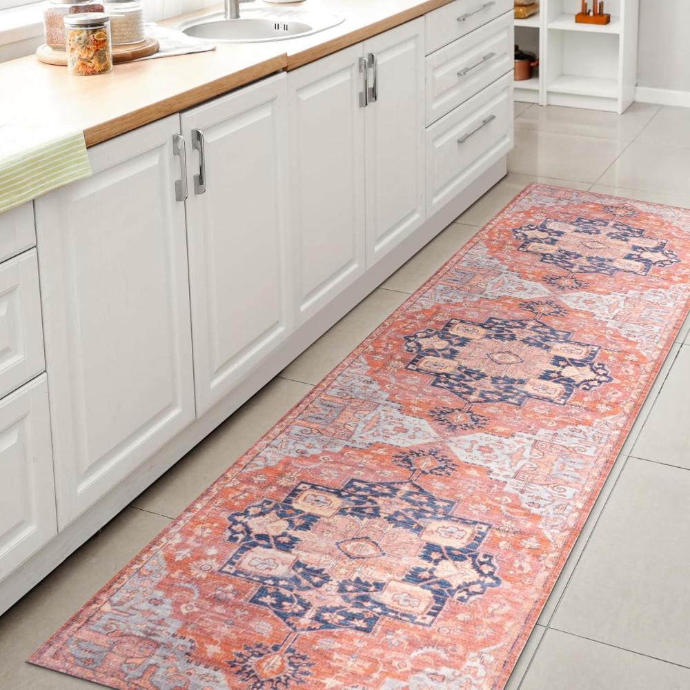 image:imageJONATHAN Y Machine Washable Indoor Area Rug 5X8 TerracottaNavy Dalyan Geometric Medallions for Living Room Bedroom Kitchen Office EasyCleaning PetFriendly NonShedding WSH101A5MaristerracottaNavy