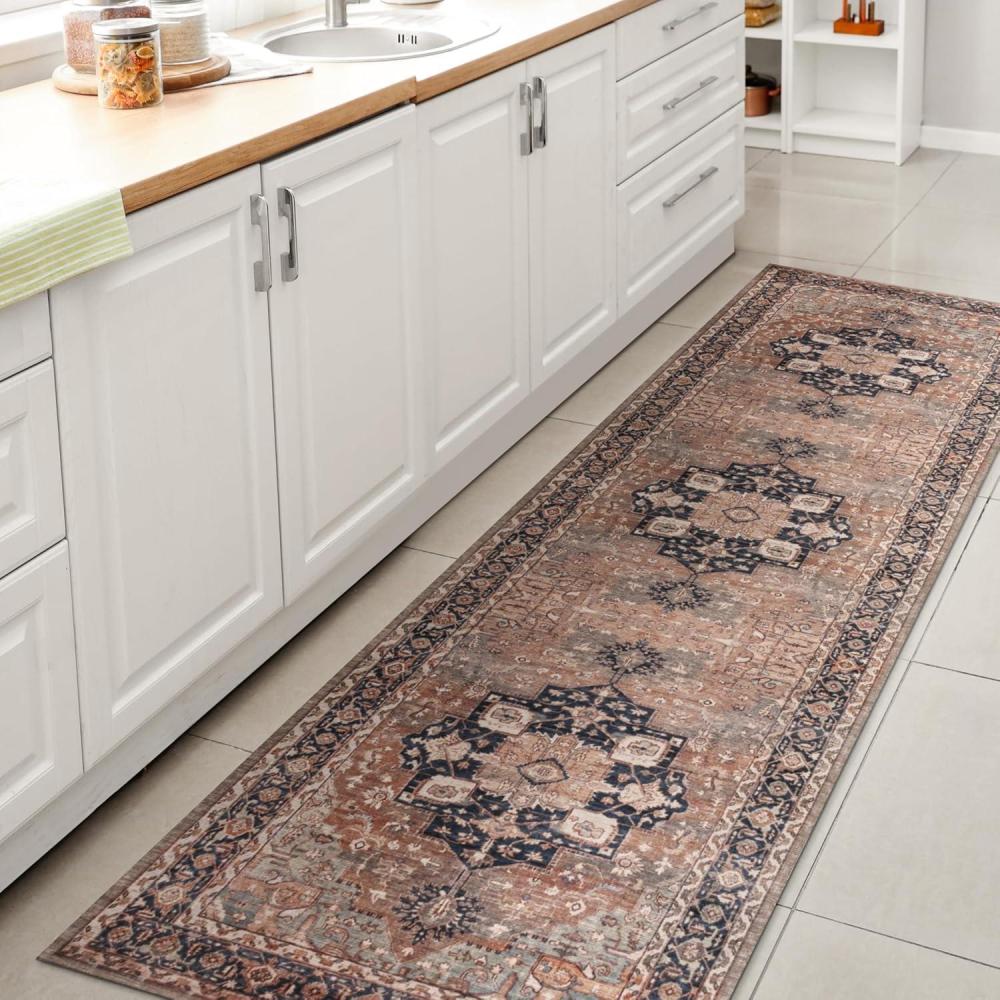 image:imageJONATHAN Y Machine Washable Indoor Area Rug 5X8 TerracottaNavy Dalyan Geometric Medallions for Living Room Bedroom Kitchen Office EasyCleaning PetFriendly NonShedding WSH101A5MarisbeigeBlue