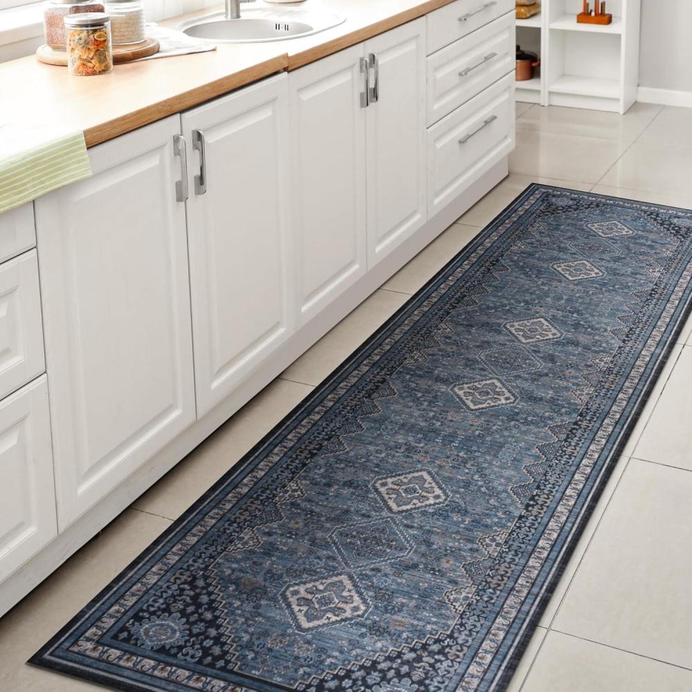 image:imageJONATHAN Y Machine Washable Indoor Area Rug 5X8 TerracottaNavy Dalyan Geometric Medallions for Living Room Bedroom Kitchen Office EasyCleaning PetFriendly NonShedding WSH101A5DalyanblueGray