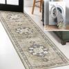 JONATHAN Y Machine Washable Indoor Area Rug 5X8 Terracotta/Navy, Dalyan Geometric Medallions for Living Room, Bedroom, Kitchen, Office, Easy-Cleaning, Pet-Friendly, Non-Shedding WSH101A-5(Maris-light Green/Tan/Blue)
