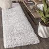 JONATHAN Y Aydin Solid Plush Shag Gray Runner Rug, 2×8, Contemporary, Glam, Easy-Cleaning for Living Room, Bedroom, Kitchen, Pet Friendly, Non-Shedding (ALA102A-28)(Gray/Ivory)
