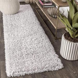 JONATHAN Y Aydin Solid Plush Shag Gray Runner Rug, 2×8, Contemporary, Glam, Easy-Cleaning for Living Room, Bedroom, Kitchen, Pet Friendly, Non-Shedding (ALA102A-28)(Gray/Ivory)