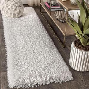 JONATHAN Y Aydin Solid Plush Shag Gray Runner Rug, 2×8, Contemporary, Glam, Easy-Cleaning for Living Room, Bedroom, Kitchen, Pet Friendly, Non-Shedding (ALA102A-28)(Ivory)