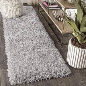 JONATHAN Y Aydin Solid Plush Shag Gray Runner Rug, 2×8, Contemporary, Glam, Easy-Cleaning for Living Room, Bedroom, Kitchen, Pet Friendly, Non-Shedding (ALA102A-28)(Grey)