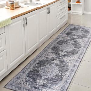 JONATHAN Y Machine Washable Indoor Area Rug 5X8 Dark Gray/Yellow, Wincer Chenille Cottage Medallion for Living Room, Bedroom, Kitchen, Office, Easy-Cleaning, Pet-Friendly, Non-Shedding WSH202C-5(Wincer-gray/Blue/White)