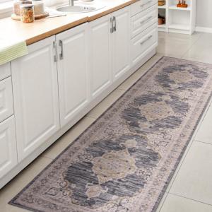 JONATHAN Y Machine Washable Indoor Area Rug 5X8 Dark Gray/Yellow, Wincer Chenille Cottage Medallion for Living Room, Bedroom, Kitchen, Office, Easy-Cleaning, Pet-Friendly, Non-Shedding WSH202C-5(Wincer-dark Gray/Yellow)