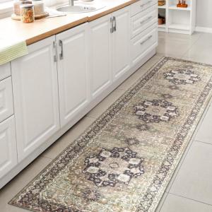 JONATHAN Y Machine Washable Indoor Area Rug 5X8 Terracotta/Navy, Dalyan Geometric Medallions for Living Room, Bedroom, Kitchen, Office, Easy-Cleaning, Pet-Friendly, Non-Shedding WSH101A-5(Maris-light Green/Tan/Blue)