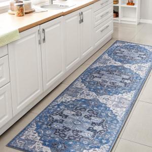 JONATHAN Y Machine Washable Indoor Area Rug 5X8 Terracotta/Navy, Dalyan Geometric Medallions for Living Room, Bedroom, Kitchen, Office, Easy-Cleaning, Pet-Friendly, Non-Shedding WSH101A-5(Maris-blue/Navy)