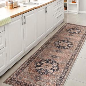JONATHAN Y Machine Washable Indoor Area Rug 5X8 Terracotta/Navy, Dalyan Geometric Medallions for Living Room, Bedroom, Kitchen, Office, Easy-Cleaning, Pet-Friendly, Non-Shedding WSH101A-5(Maris-beige/Blue)